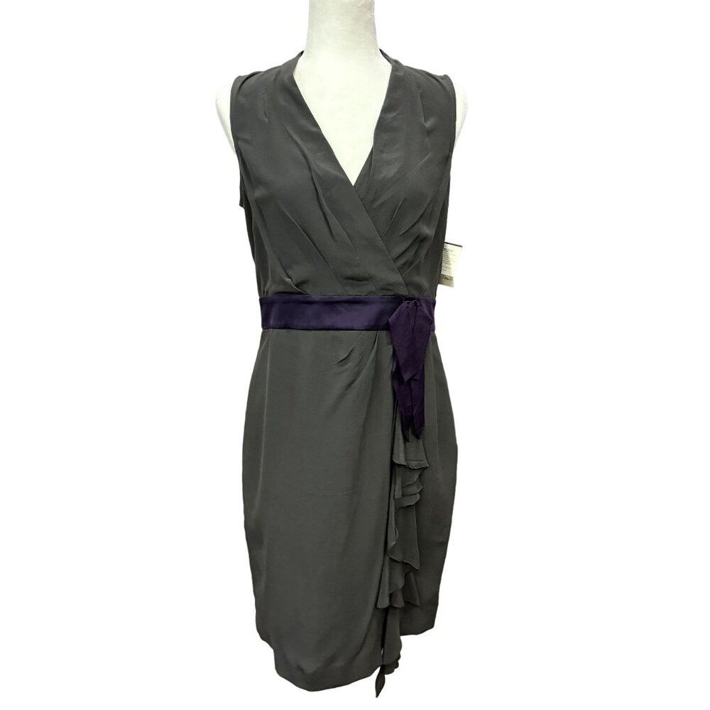 Nougat London Silk Dress Purple Detail Womens Sz 3 Peat Grey Career Money Preppy